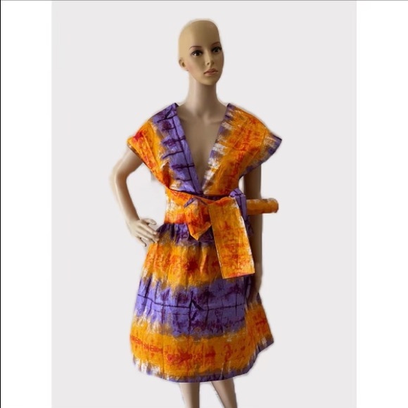 African Print Ankara Tie Dye Handmade Infinity Midi Dress - Picture 1 of 5